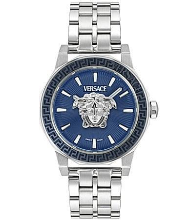 Versace Mens Medusa Deco Analog Stainless Steel Blue Guilloche Bracelet Watch Product Image