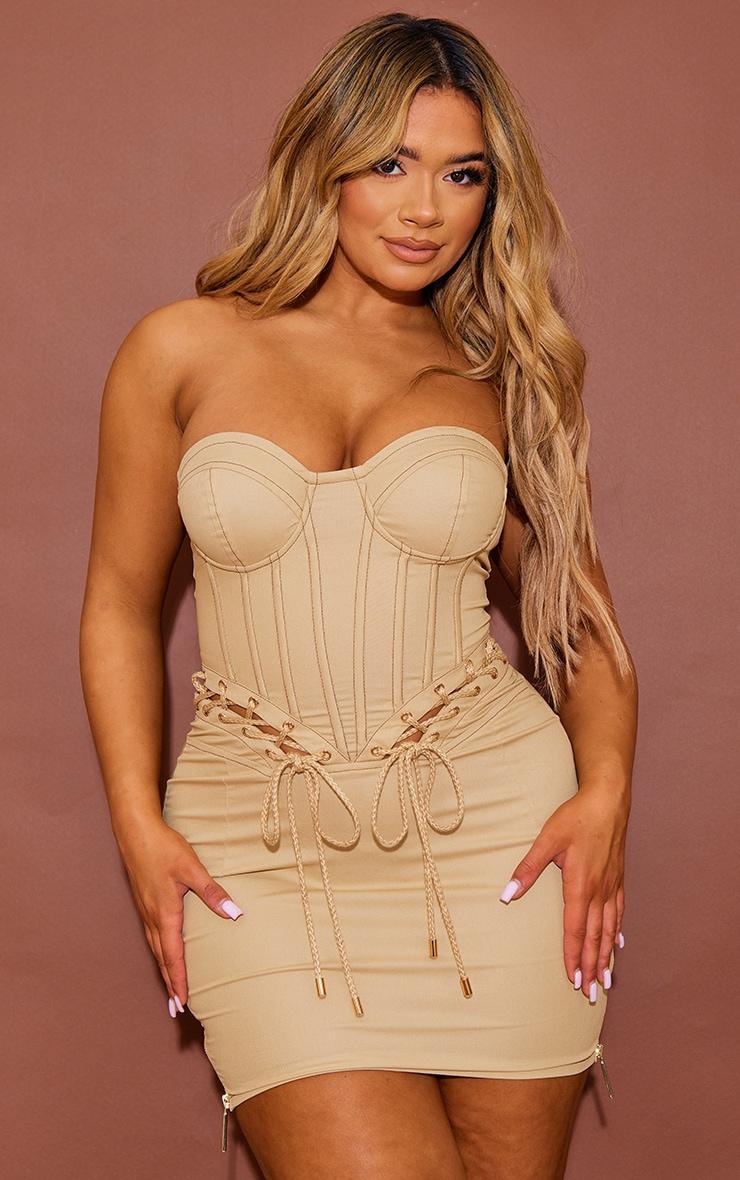 Shape Stone Rope Detail Lace Up Corset Bodycon Dress Product Image