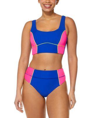 Reebok Womens Colorblocked Long Line Bralette Swim Top High Waist Bikini Bottoms Womens Swimsuit Product Image