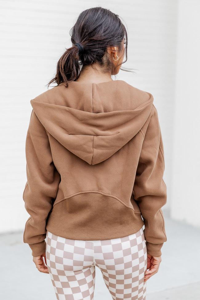 Making It Look Easy Brown Ribbed Shoulder Full Zip Pullover Product Image