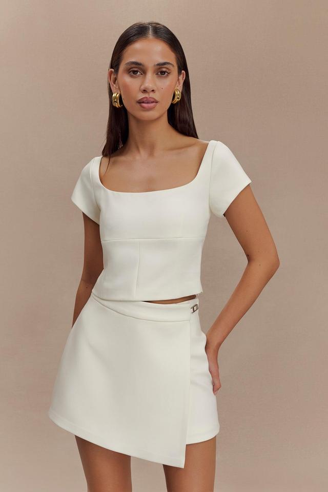 Ellis Cap Sleeve Longline Suiting Top - Ivory Product Image