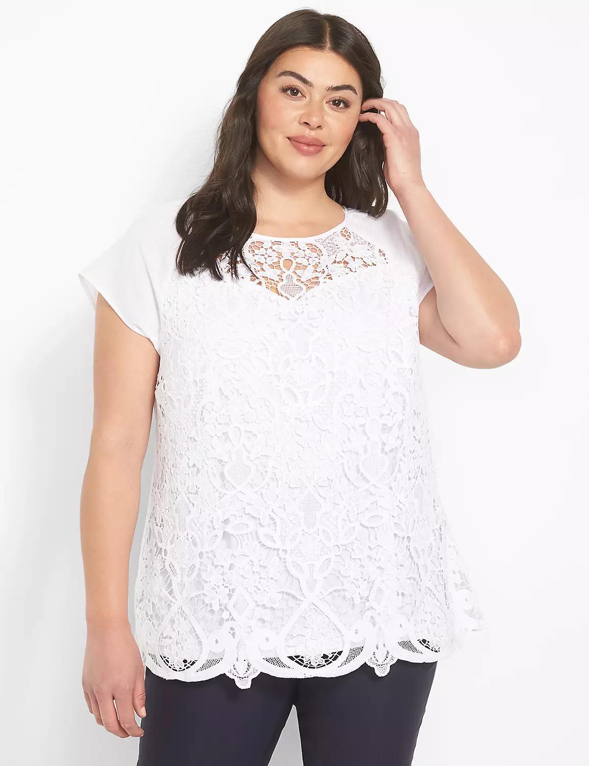 Classic Cap-Sleeve Lace Tee Product Image