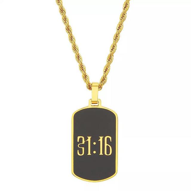 slate Mens Black & Gold Tone Stainless Steel Deuteronomy 31:16 Dog Tag Pendant Necklace Two Tone Product Image