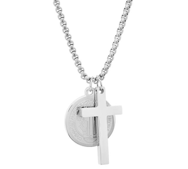 Steeltime Mens Stainless Steel Cross and St. Benedict Religious 24 Pendant Necklace Product Image