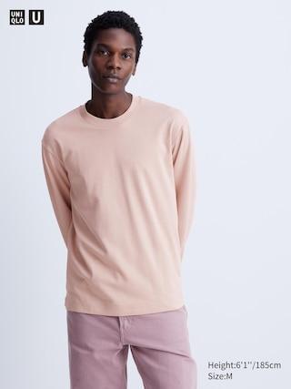 Mens Airism Cotton Crew Neck Long-Sleeve T-Shirt Pink 3XL UNIQLO US Product Image