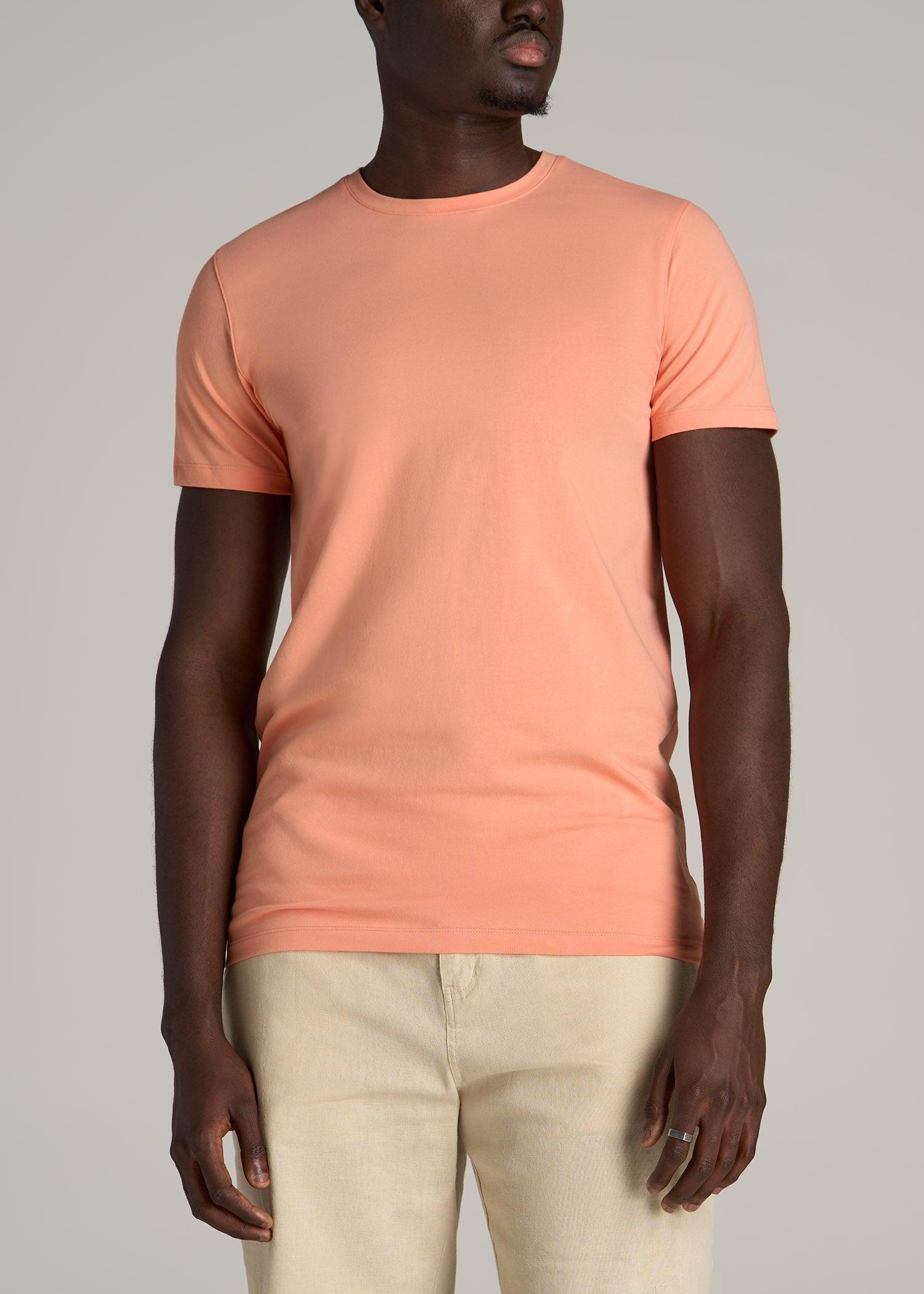 Stretch Cotton MODERN-FIT T-Shirt for Tall Men in Apricot Crush Product Image