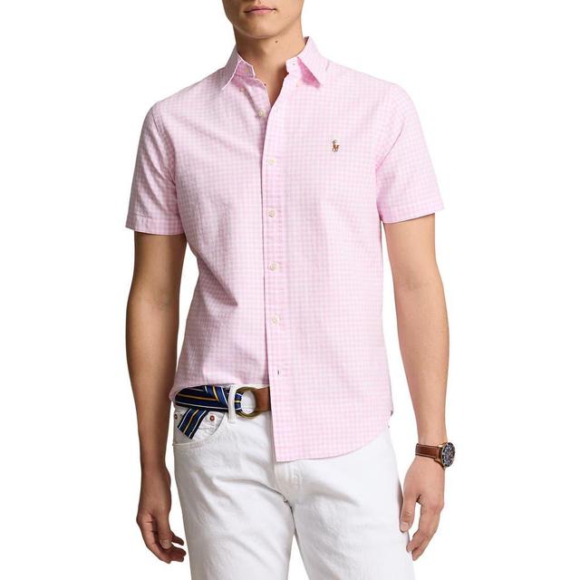 Check Cotton Short Sleeve Button-down Shirt In Pink/white Product Image