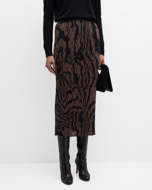 Pleated Abstract-Print Midi Pencil Skirt Product Image