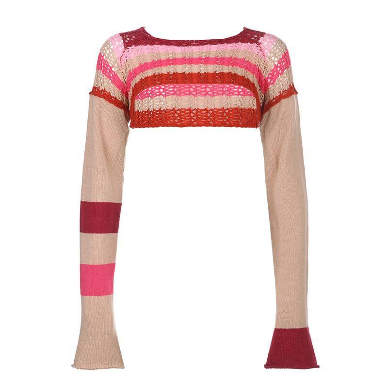 Color Block Long Sleeve Knit Shrug Product Image