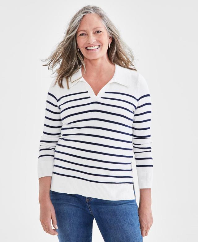 Style & Co Womens Striped Collared Tunic Sweater, Created for Macys Product Image