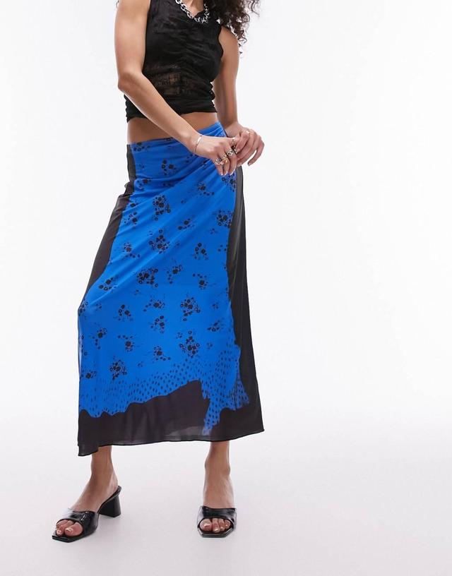 Topshop trompe l'oeil tube jersey maxi skirt in blue floral Product Image