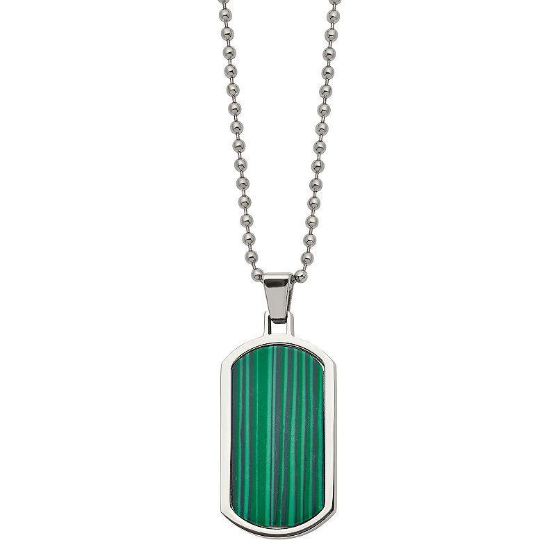 Mens Stainless Steel Malachite Inlay Dog Tag Necklace Product Image