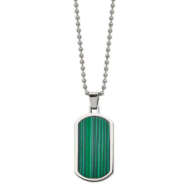 Mens Stainless Steel Malachite Inlay Dog Tag Necklace Product Image