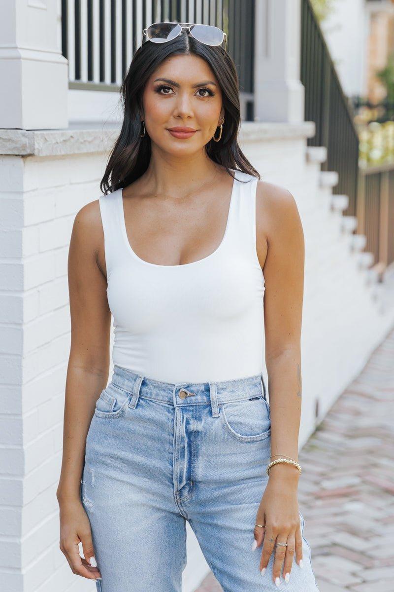 White Seamless Tank Bodysuit Female Product Image