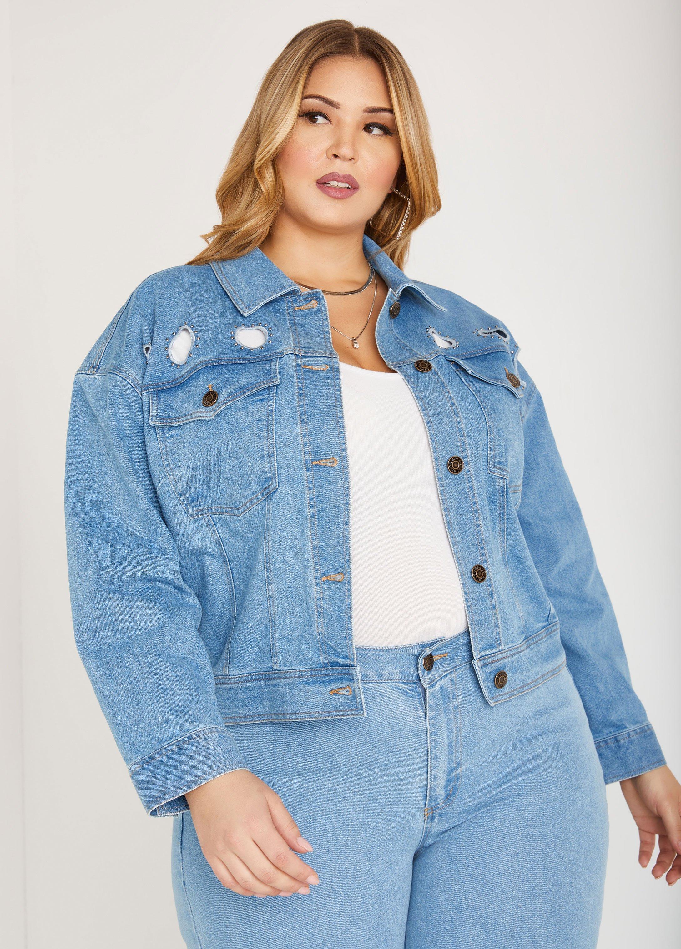 Crystal Cutout Denim Jacket Product Image