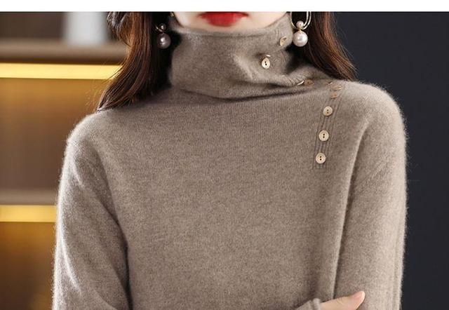 Long-Sleeve Turtleneck Button Accent Knit Top Product Image