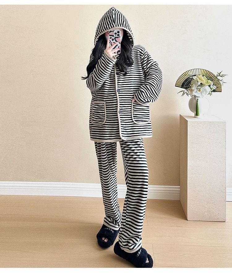 Maternity Hooded Striped Pajama Set Product Image