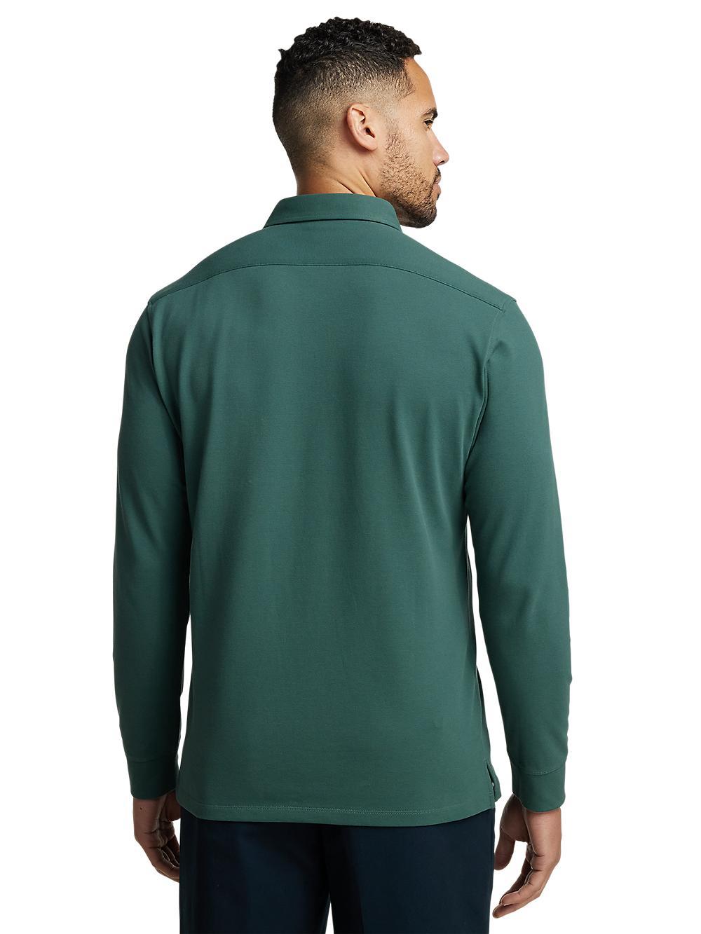 Cotton/Spandex Pique Three Button Polo - Green Product Image