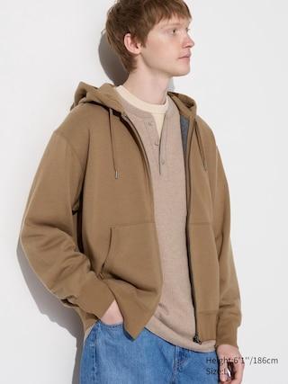 Mens Sweat Full-Zip Long-Sleeve Hoodie with Quick-Drying Brown 2XL UNIQLO US Product Image