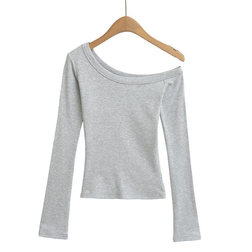 Long-Sleeve Asymmetcal Plain Top Product Image