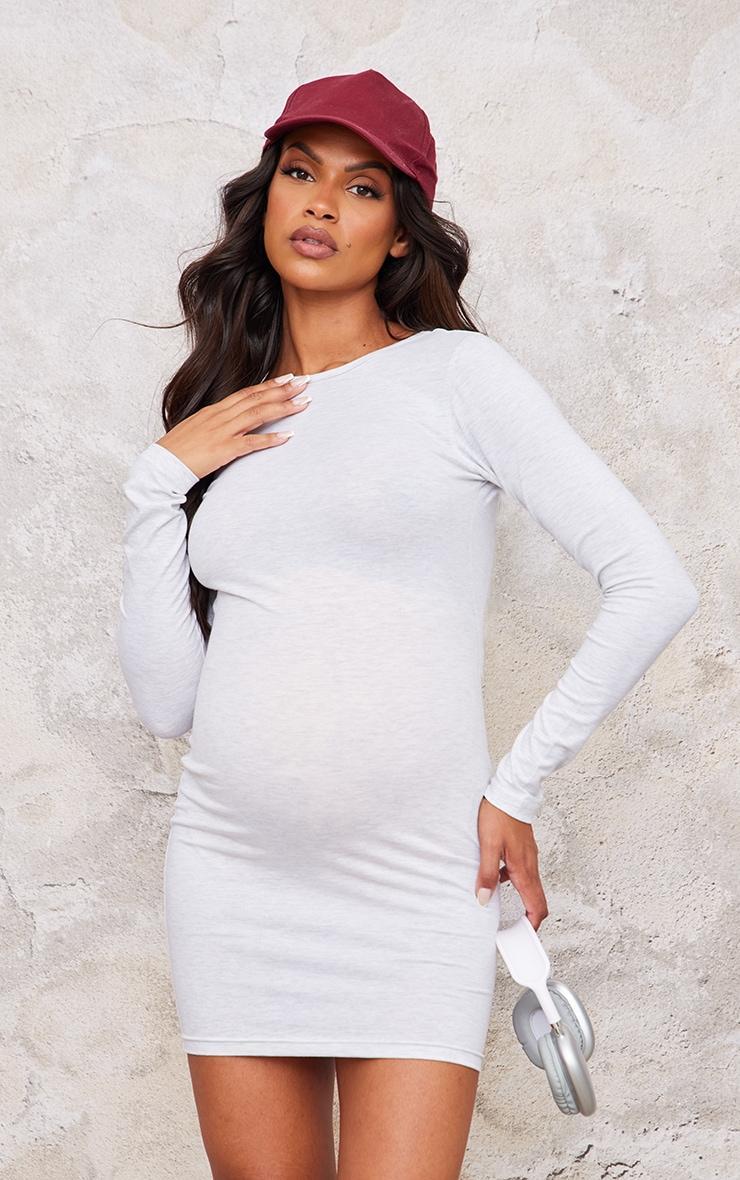 Maternity Grey Marl Cotton Tie Scoop Back Mini Dress Product Image