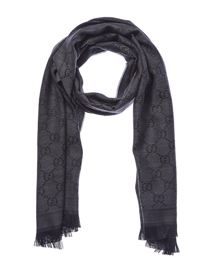 Gg Jacquard Pattern Wool Scarf In Grey Product Image