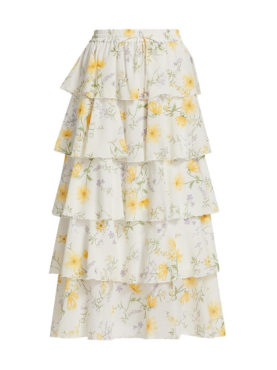 Womens Adaline Floral-Printed Tiered Midi Skirt Product Image