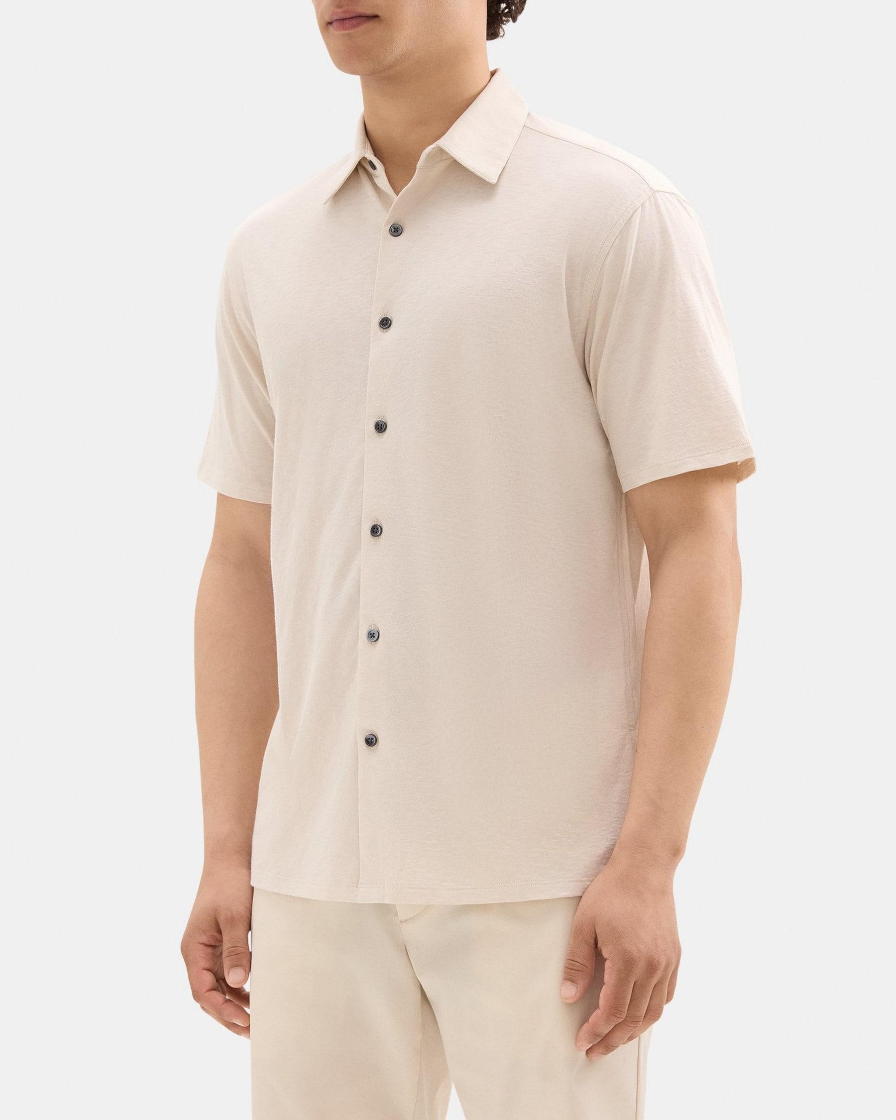 Standard-Fit Short-Sleeve Shirt in Slub Cotton Product Image