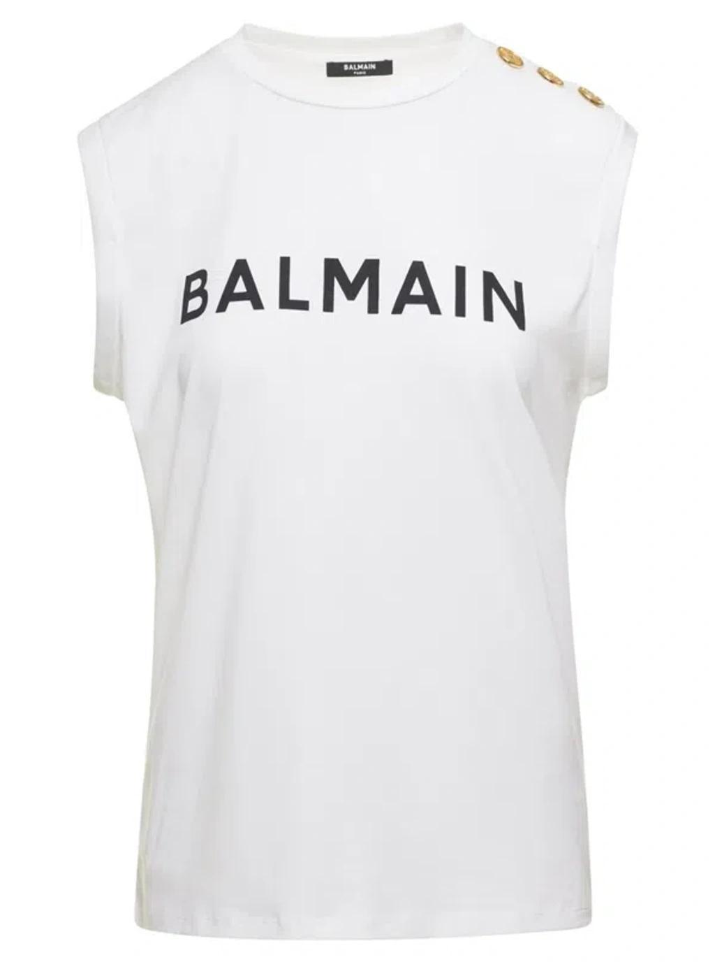 BALMAIN Cotton Tank Top In White Product Image