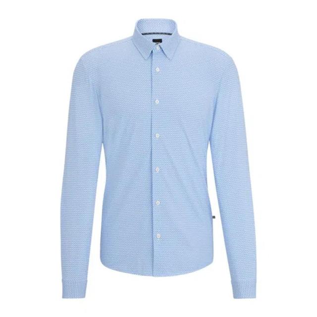 HUGO BOSS Slim-fit Shirt In Geometric-printed Performance-stretch Material In Light Blue Product Image