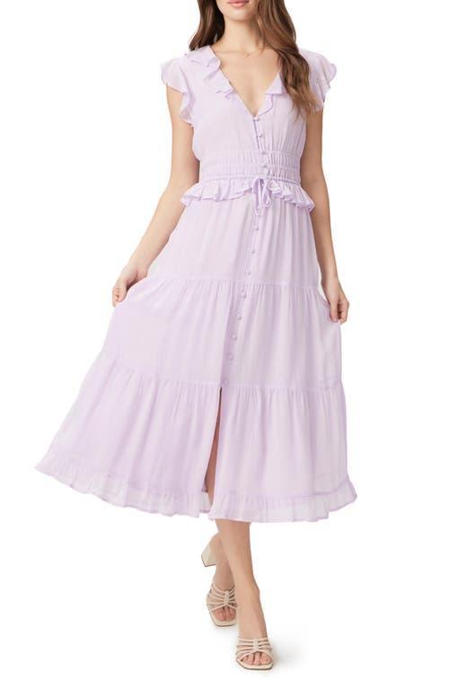 PAIGE Paradis Ruffle Silk Midi Dress Product Image