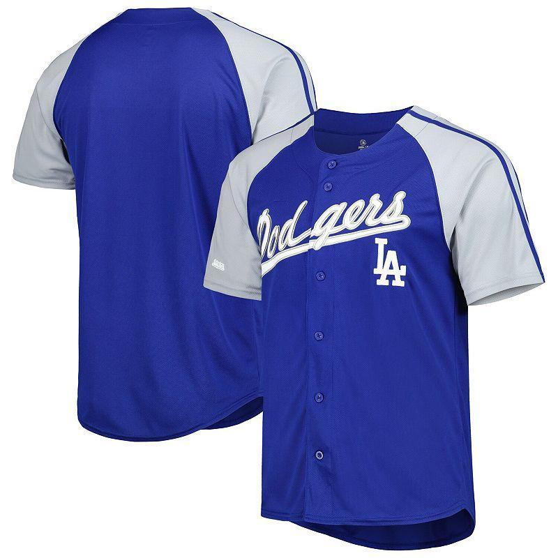 Mens Stitches Royal Los Angeles Dodgers Button-Down Raglan Fashion Jersey Product Image