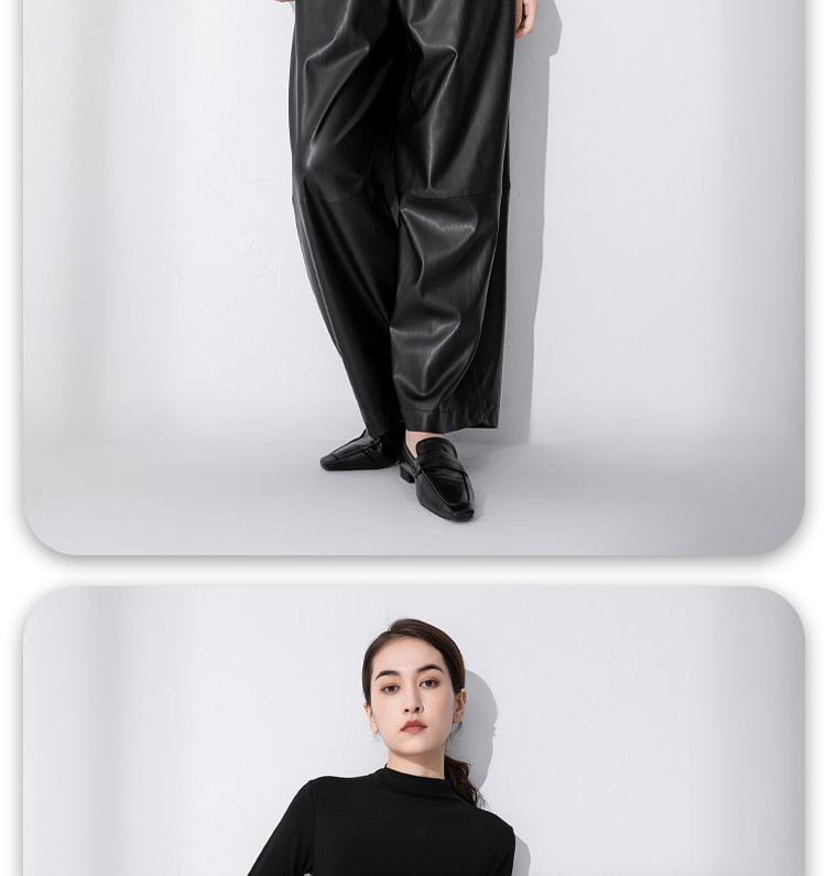 High Rise Plain Faux Leather Wide Leg Pants Product Image