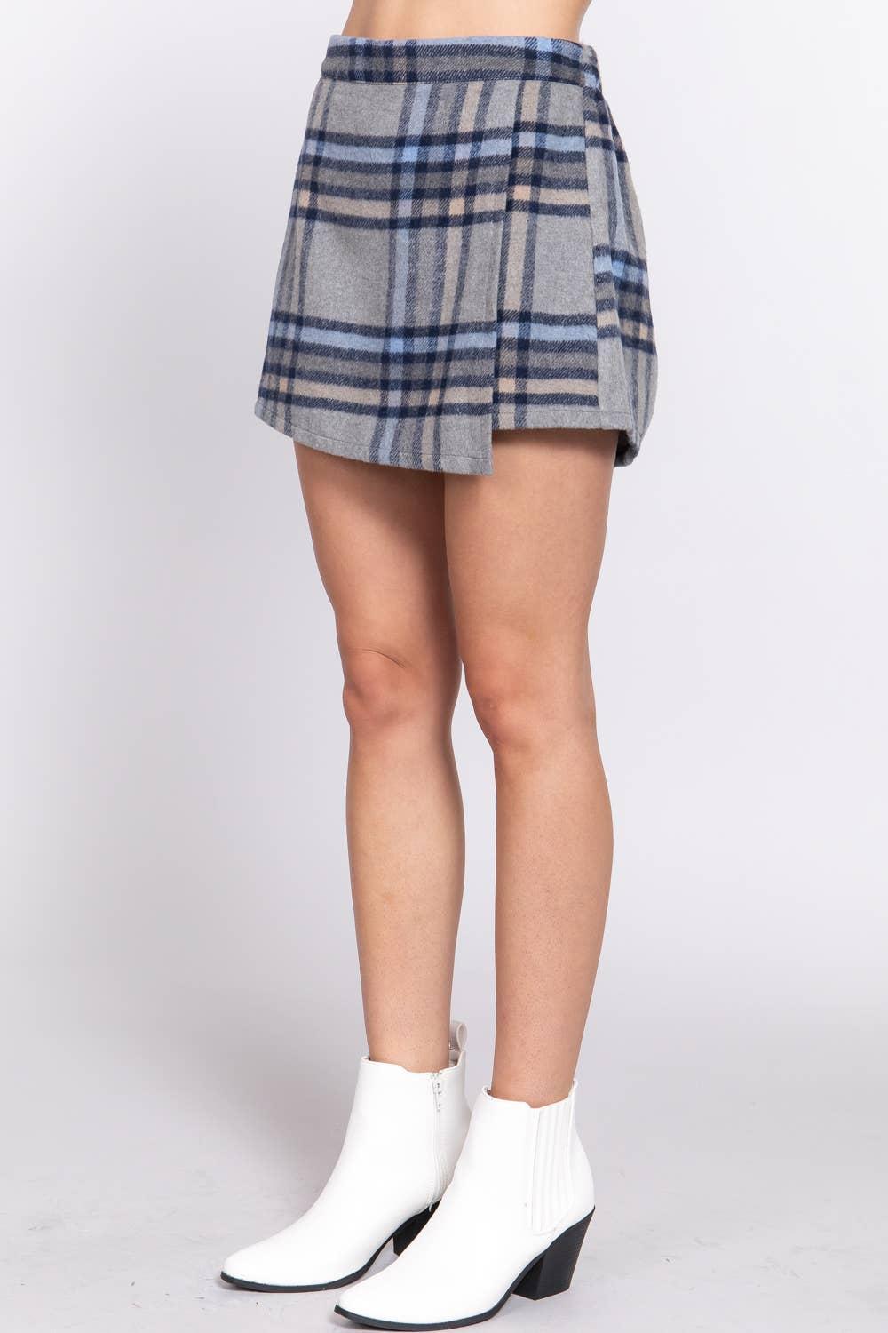 Fitted Wrap Plaid Jacquard Skort Product Image