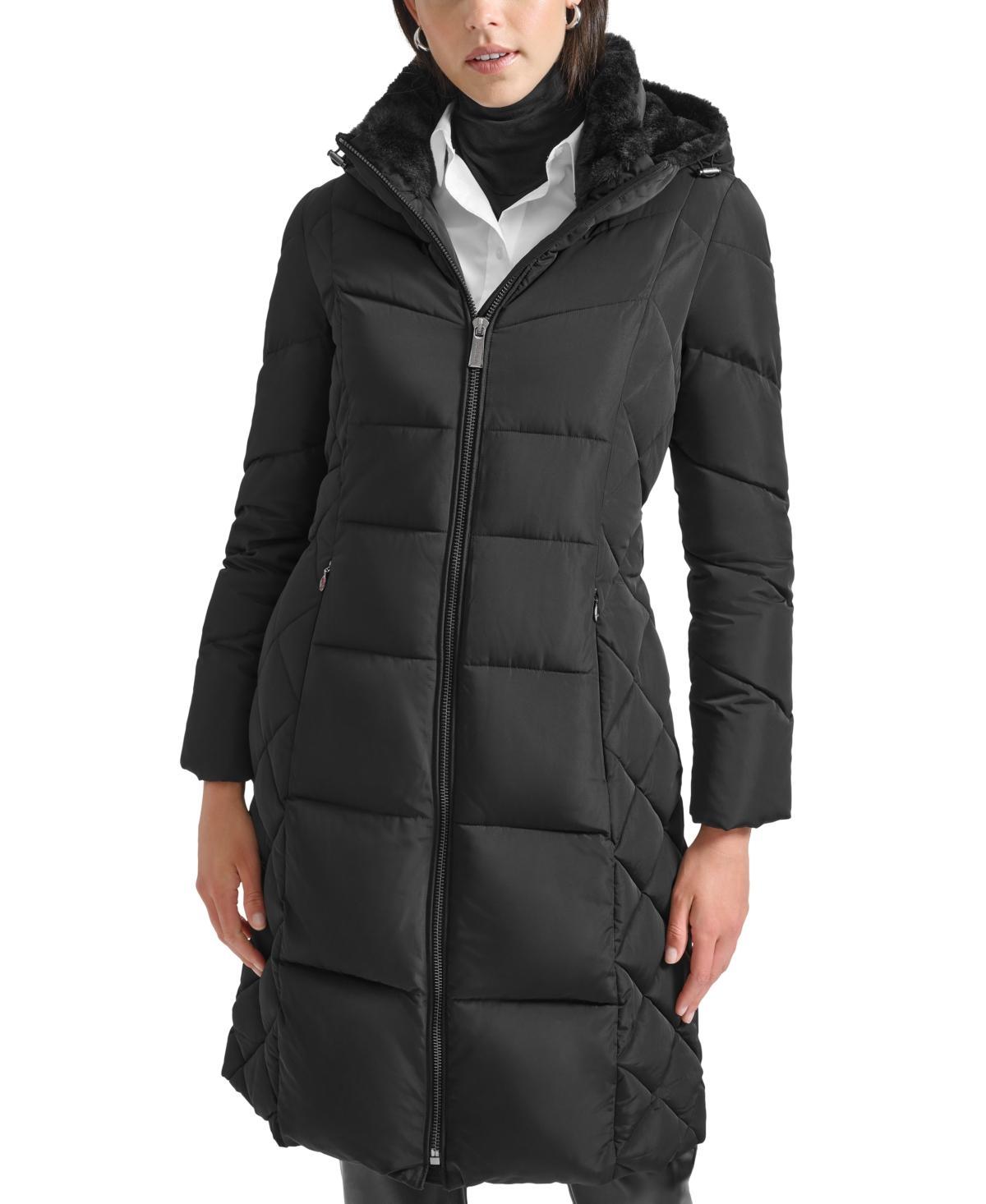 Calvin Klein Womens Diamond Quilted Side Belted Hooded Puffer Coat Product Image