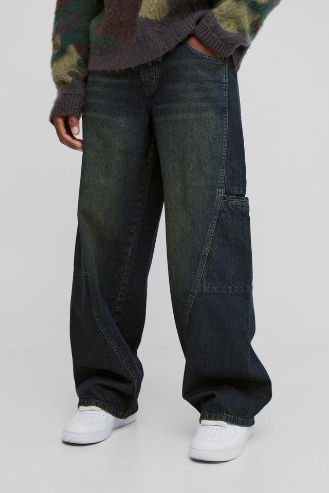 Baggy Rigid Seam Detail Cargo Denim Jeans | boohooMAN USA Product Image