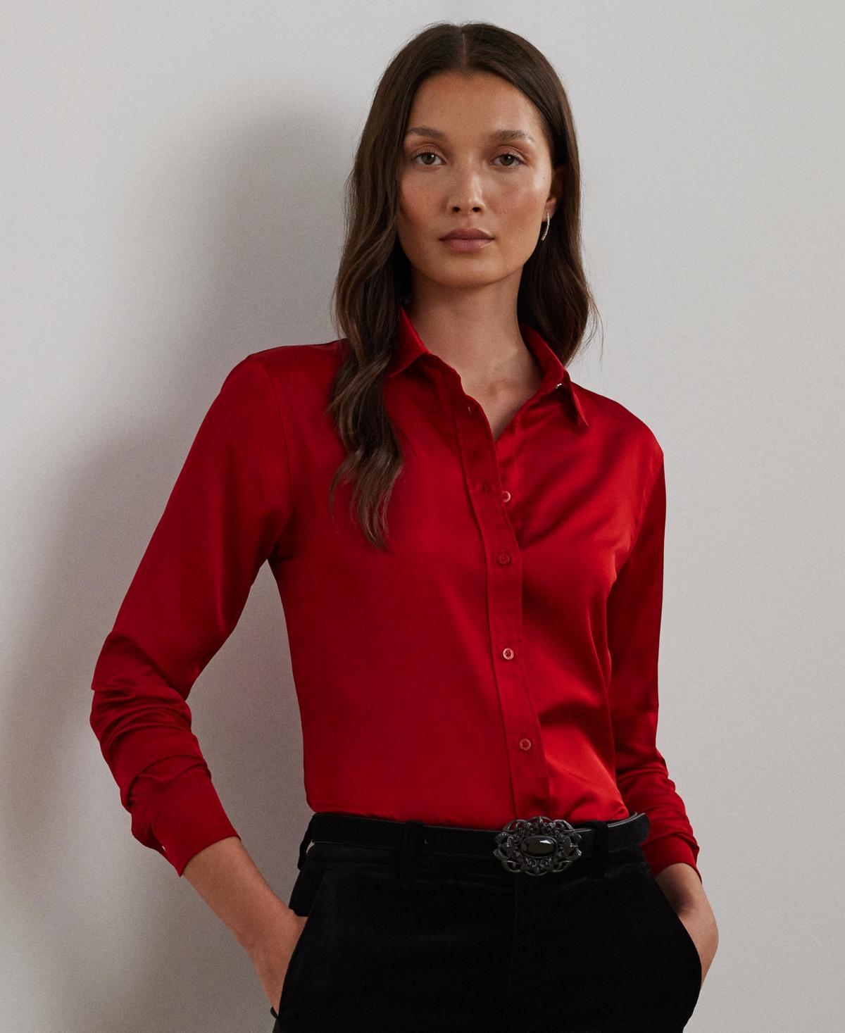 Lauren Ralph Lauren Womens Classic-Fit Satin Charmeuse Shirt Product Image