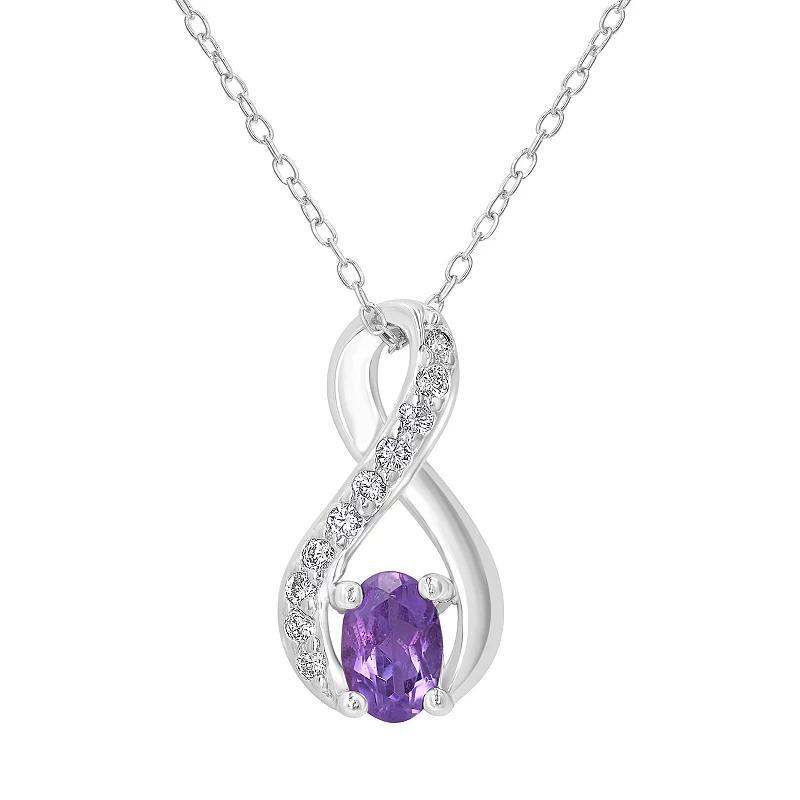 Gemistry Sterling Silver Stone & Cubic Zirconia Infinity Pendant Necklace, Womens Purple Product Image