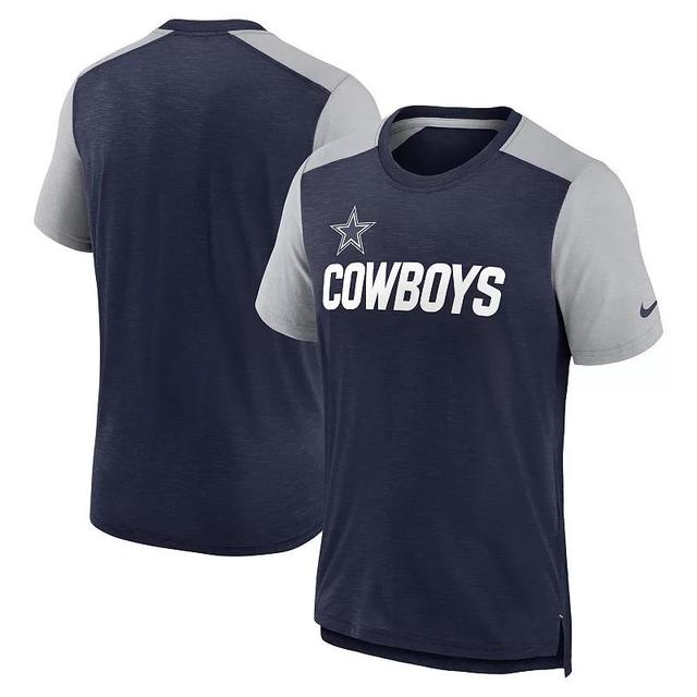 Mens Nike Heathered Navy/Heathered Gray Dallas Cowboys Color Block Team Name T-Shirt Blue Product Image