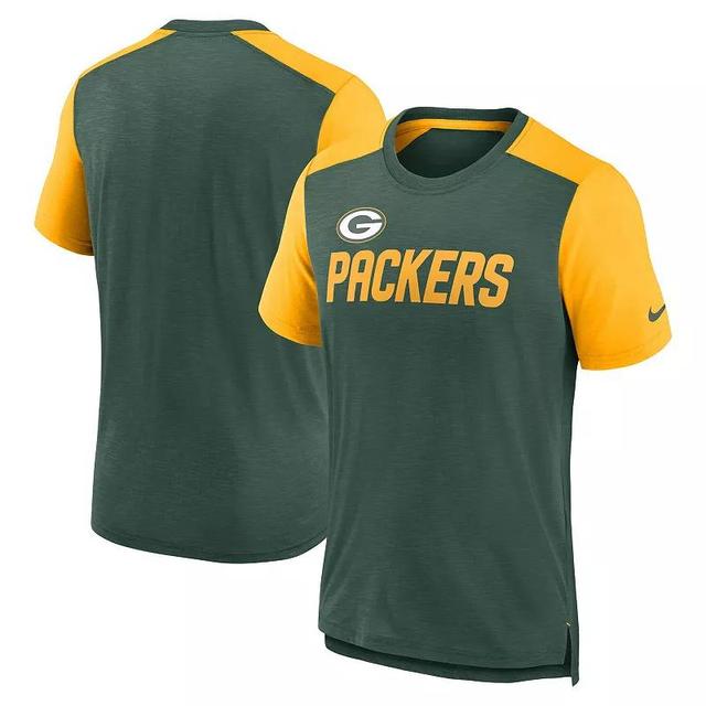 Mens Nike Heathered Green/Heathered Gold Green Bay Packers Color Block Team Name T-Shirt Product Image