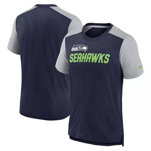 Mens Nike Heathered College /Heathered Gray Seattle Seahawks Color Block Team Name T-Shirt Blue Product Image