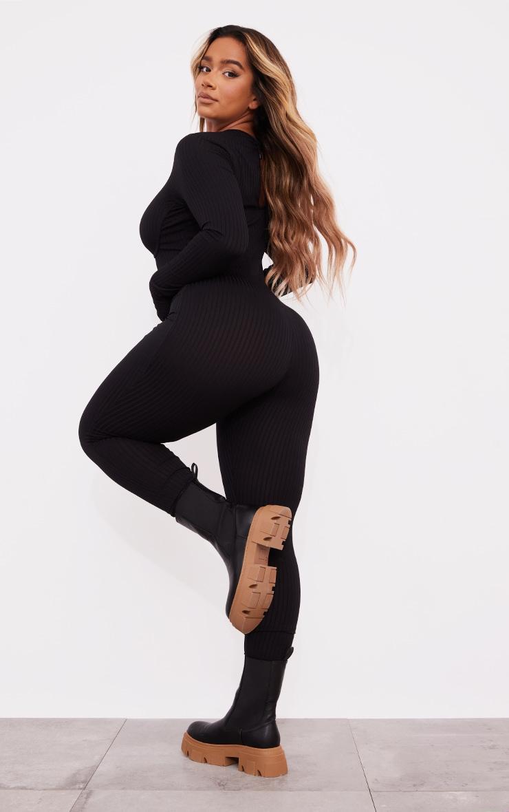 Shape Black Rib Underbust Detail Long Sleeve Jumpsuit Product Image