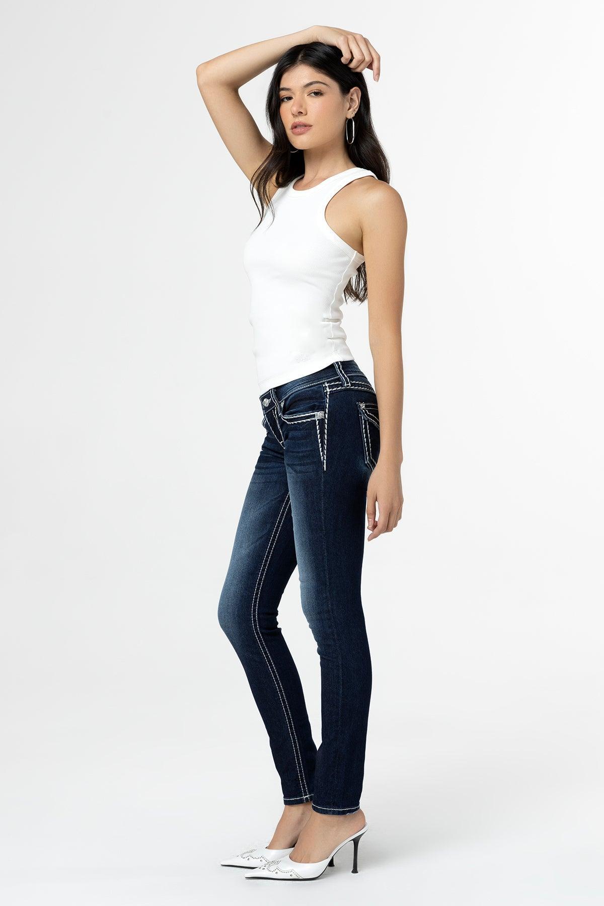 Loose Saddle Stitch Border Skinny Jeans Product Image