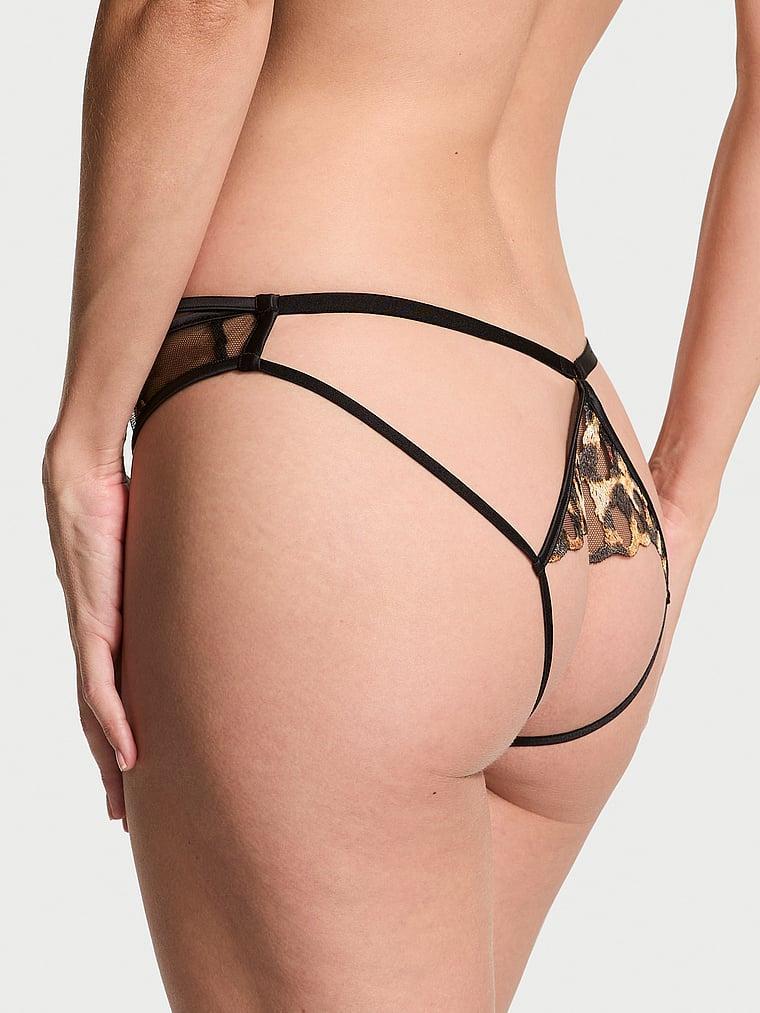 Leopard Embroidery Crotchless Brazilian Panty Product Image