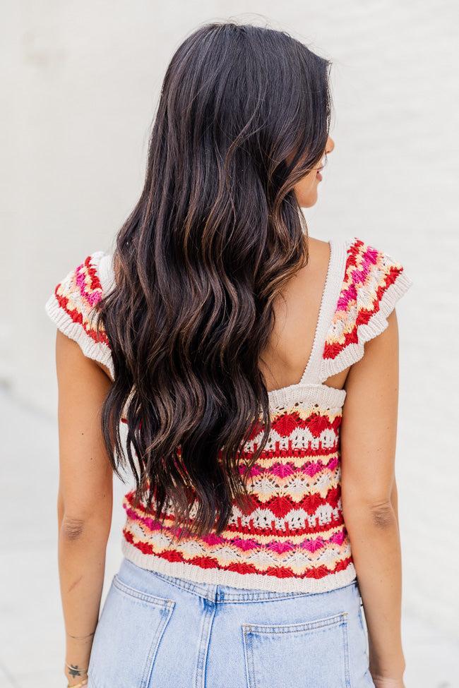 Keep On Going Red Multi Striped Crochet Tank FINAL SALE Product Image