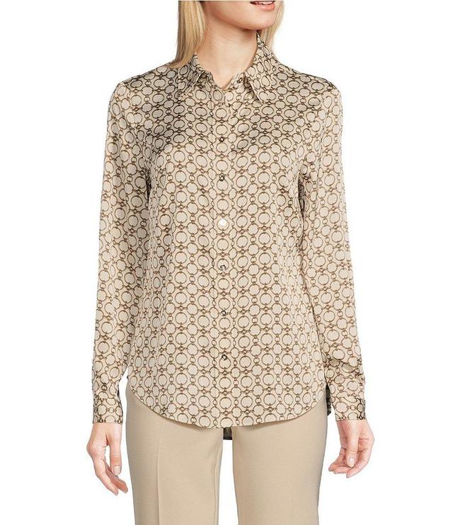 Anne Klein Charmeuse Long Sleeve Button Front Shirt Product Image