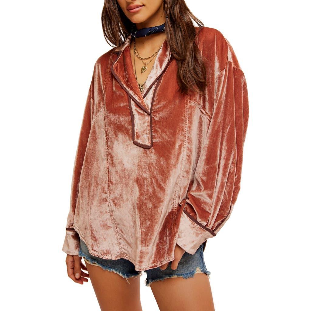 FREE PEOPLE Luxy Long Sleeve Velvet Top In Brown Product Image