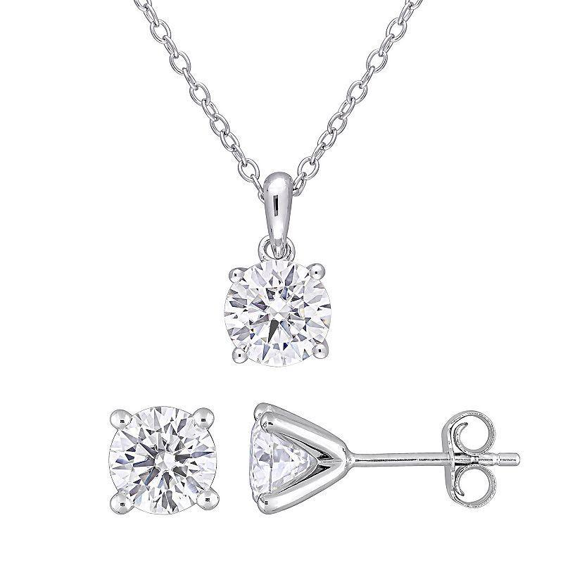 Stella Grace Sterling Silver 3 Carat T.W Lab-Created Moissanite Solitaire Earrings & Pendant with Chain, Womens Product Image