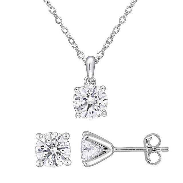 Stella Grace Sterling Silver 3 Carat T.W Lab-Created Moissanite Solitaire Earrings & Pendant with Chain, Womens Product Image