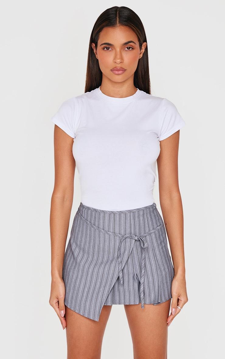 Grey Striped Wrap Tie Detail Pleated Skort Product Image